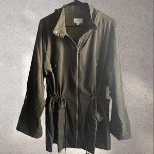 NWT Anthropologie Perch by Blu Pepper | Moss Green Utility Coat Suede Silk 1X